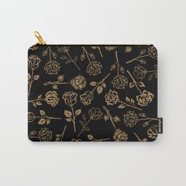 Gold Roses Silhouette on Black Carry-All Pouch