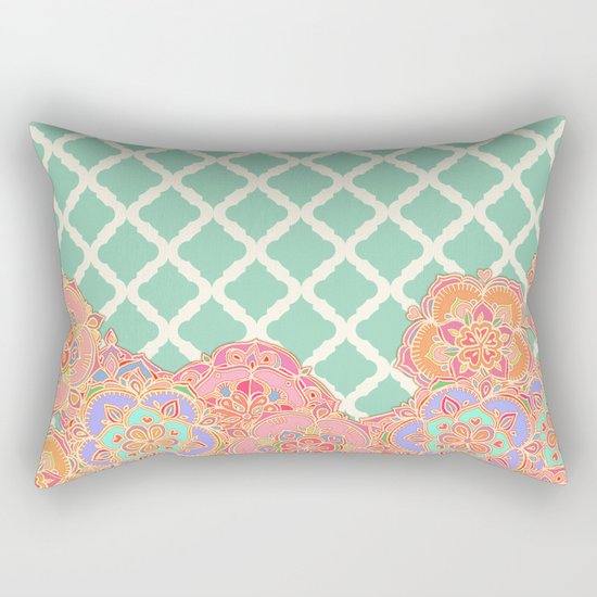 Floral Doodle on Mint Moroccan Lattice Rectangular Pillow