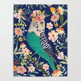 Parakeet with Floral Crown Poster