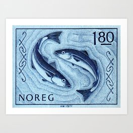 1977 NORWAY Fishing Postage Stamp Art Print