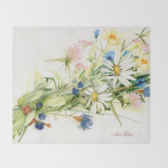 Bouquet Of Wildflowers Original Colored Pencil Drawing Throw