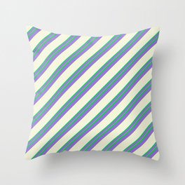 [ Thumbnail: Sea Green, Purple & Beige Colored Stripes/Lines Pattern Throw Pillow ]