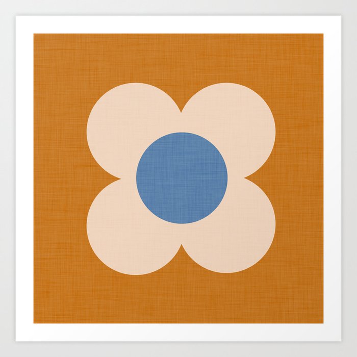 Retro Blossom - tangerine blue Art Print