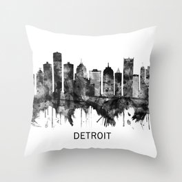 Detroit Michigan Skyline BW Throw Pillow
