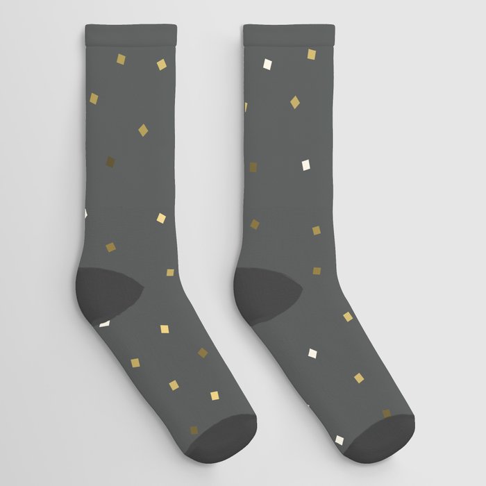Simple Christmas seamless pattern Golden Confetti on Dark Grey Background Socks