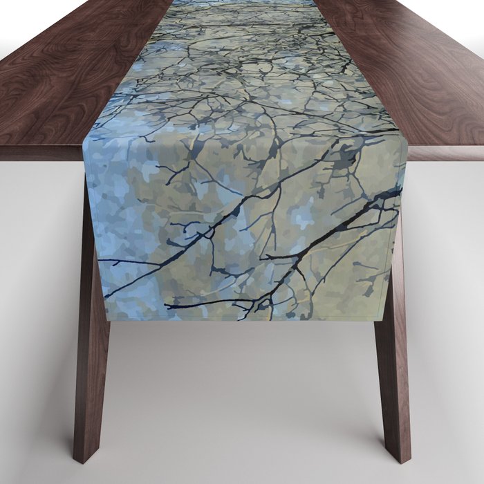 Vintage abstract leafless tree on blue sky Table Runner
