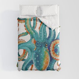 Octopus Teal Watercolor Ink Duvet Cover