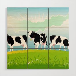 Vector Illustration White Cow Big Black Wood Wall Art