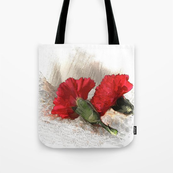 Red Carnations on Brocade Tote Bag