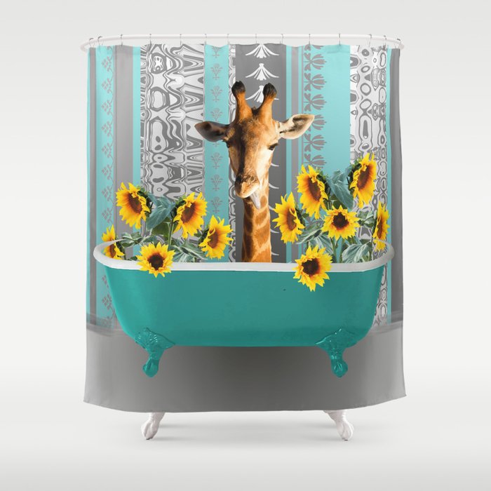 Bathtub with Giraffen sunflowers Shower Curtain | Graphic-design, Giraffe, Animal, Animals, Collage, Graphic, Illustration, Children-design, Pet, Cute