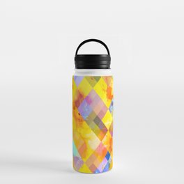 geometric pixel square pattern abstract background in yellow brown blue Water Bottle