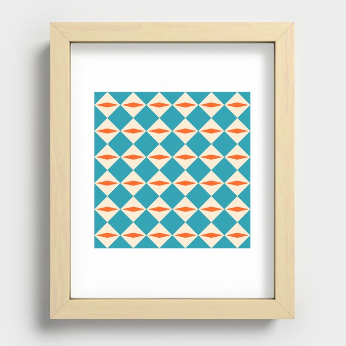 Geometric Diamond Pattern 824 Orange Turquoise and Beige Recessed Framed Print