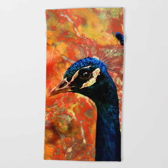 Rock and a Peacock Beach Towel