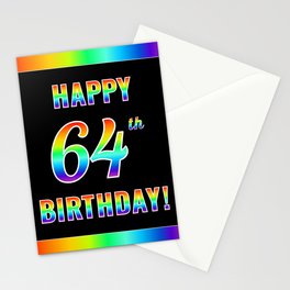 [ Thumbnail: Fun, Colorful, Rainbow Spectrum “HAPPY 64th BIRTHDAY!” Stationery Cards ]