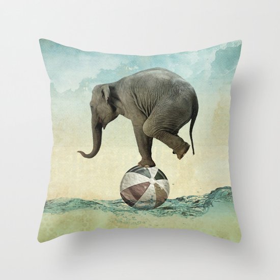 Elephant at Sea Throw Pillow