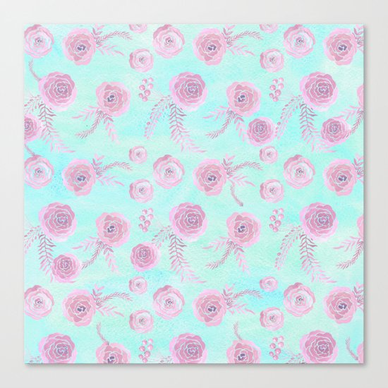 Peony Pattern Pink And Mint Canvas Print