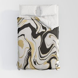 Black, white and gold marble swirl pattern Duvet Cover