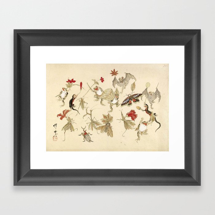 Dancing Forest Of Frogs By Kawanabe Kyosai 1879 Framed Art Print