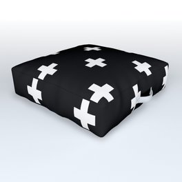 Swiss cross pattern white on black Outdoor Floor Cushion