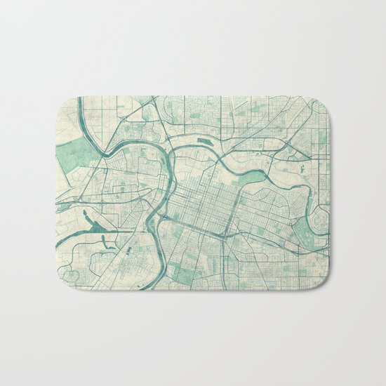 Sacramento Map Blue Vintage Bath Mat