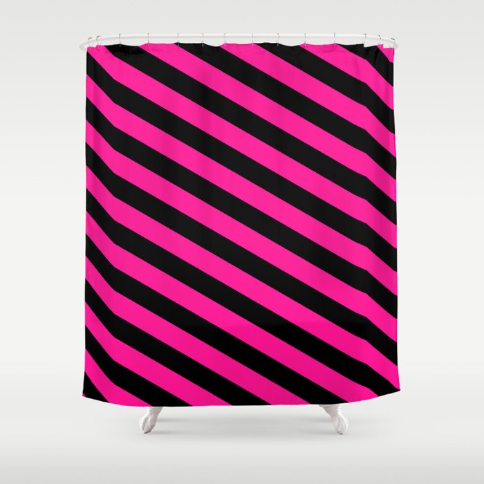 Black and Deep Pink Colored Lines/Stripes Pattern Shower Curtain