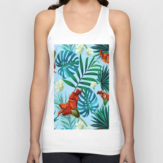 Sky blue tropical floral Unisex Tank Top