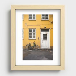 yellow house with bikes, Copenhagen Recessed Framed Print