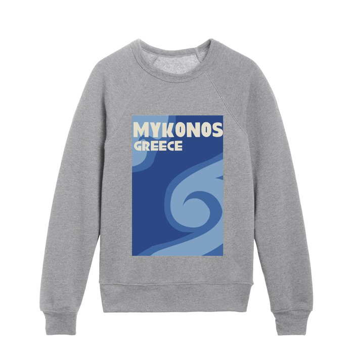 Mykonos Greece Wave Digital Illustration Kids Crewneck