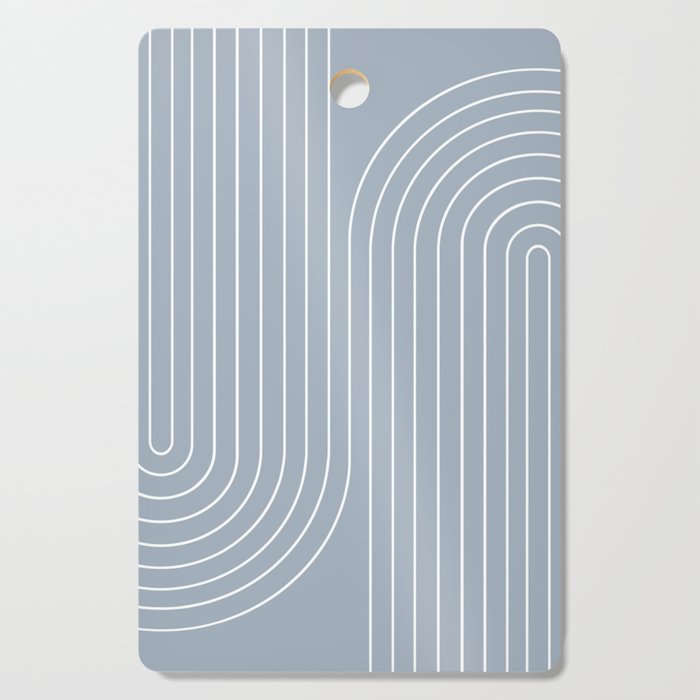 Minimal Line Curvature LXXVII Natural Blue Mid Century Modern Arch Abstract Cutting Board
