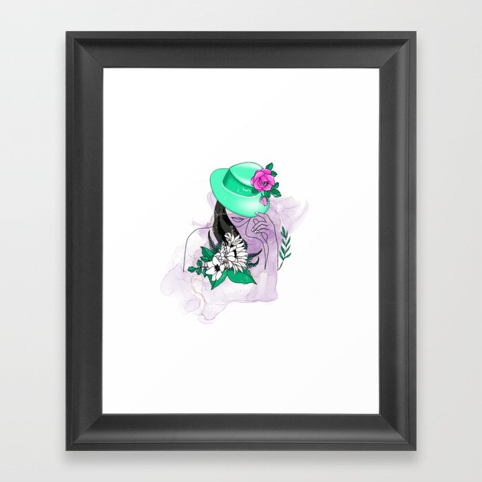 Women face with flowers Framed Art Print