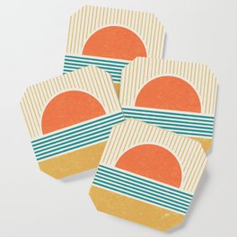 Sun Beach Stripes - Mid Century Modern Abstract Coaster