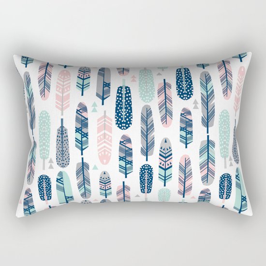 Feathers geometric trendy gender neutral colors modern feather and arrows pattern print dorm college Rectangular Pillow