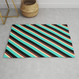 [ Thumbnail: Colorful Dim Gray, Maroon, Tan, Turquoise & Black Colored Stripes/Lines Pattern Rug ]