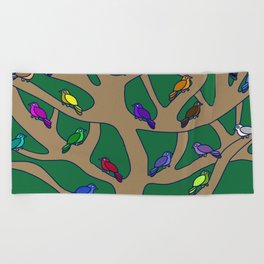 Rainbow Birds in a Tree Beach Towel
