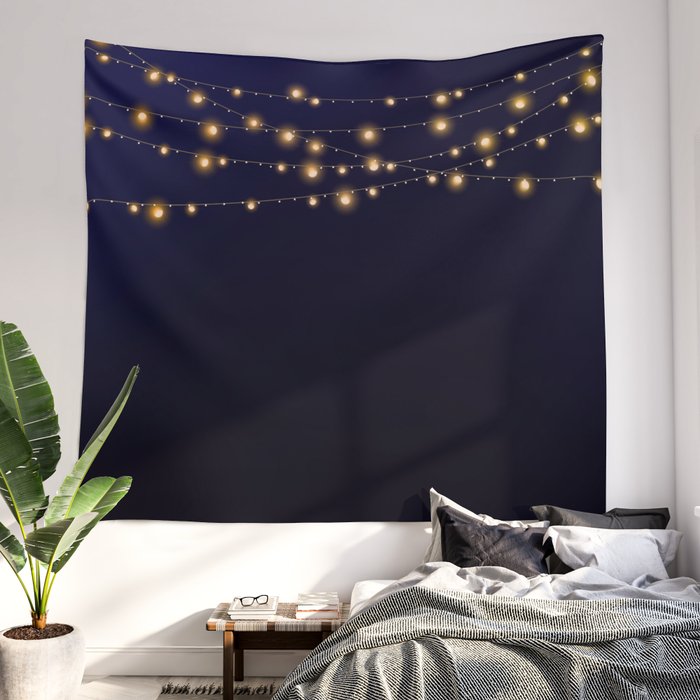Fairy lights on tapestry shop