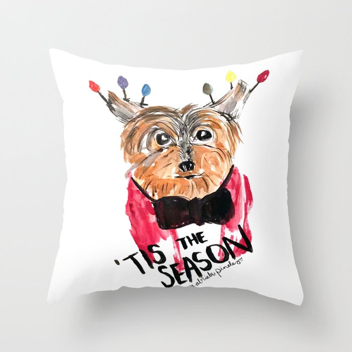 Holiday Dog, Tis the Season, Pinales Illustrated Throw Pillow
