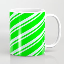 [ Thumbnail: Lime & Light Cyan Colored Pattern of Stripes Coffee Mug ]
