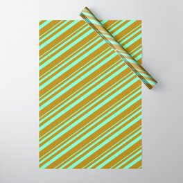 [ Thumbnail: Aquamarine & Dark Goldenrod Colored Lined/Striped Pattern Wrapping Paper ]