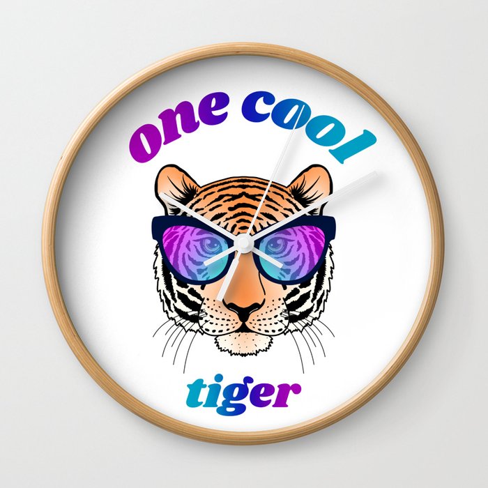 Cool tiger face with gradient glasses Wall Clock