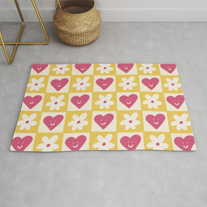 Spring of Flowers and Love - Pink and Yellow Happy Rug