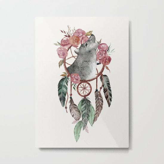 Wolf Dream Catcher Metal Print