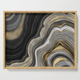 Black & Gold Agate Stone Serving Tray