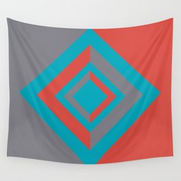 Aqua Gray Red Diamond Minimal Illustration 2021 Color of the Year AI Aqua and Accent Shades Wall Tapestry