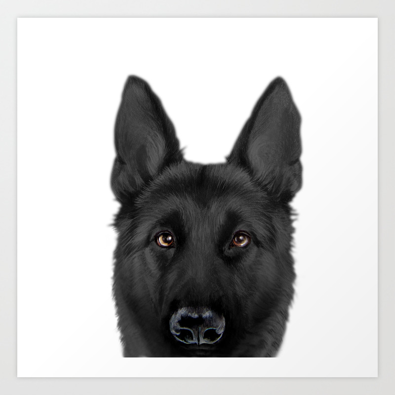 Black German Shepherd Original Painting By Miart Art Print By