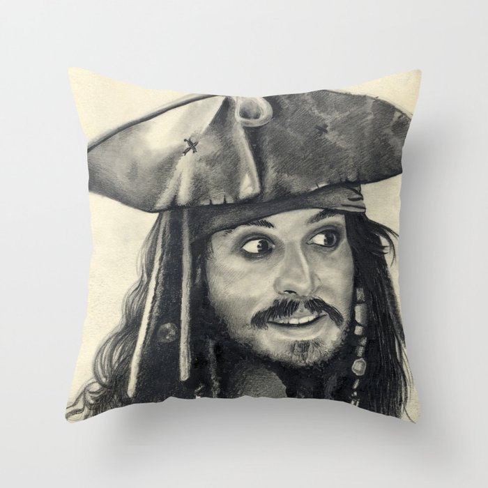 Captain Jack Sparrow ~ Johnny Depp Traditional Portrait Print Throw Pillow