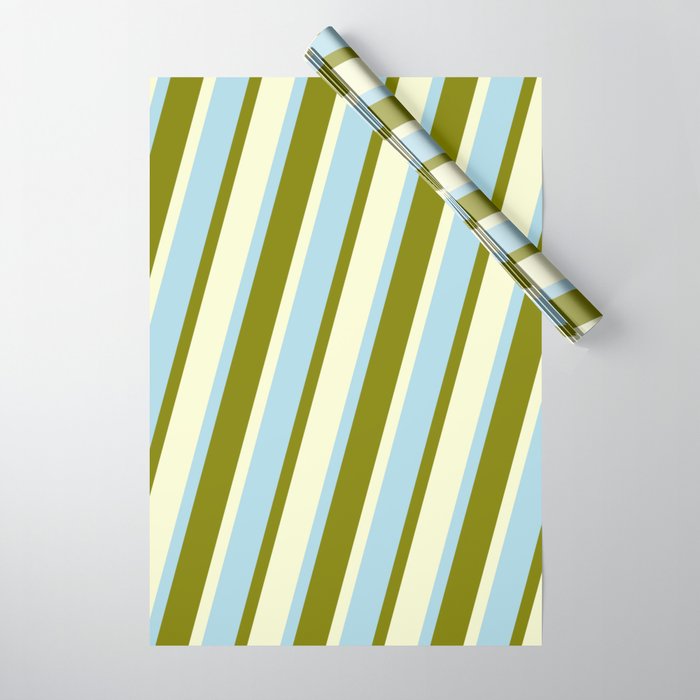 Light Yellow, Light Blue & Green Colored Pattern of Stripes Wrapping Paper