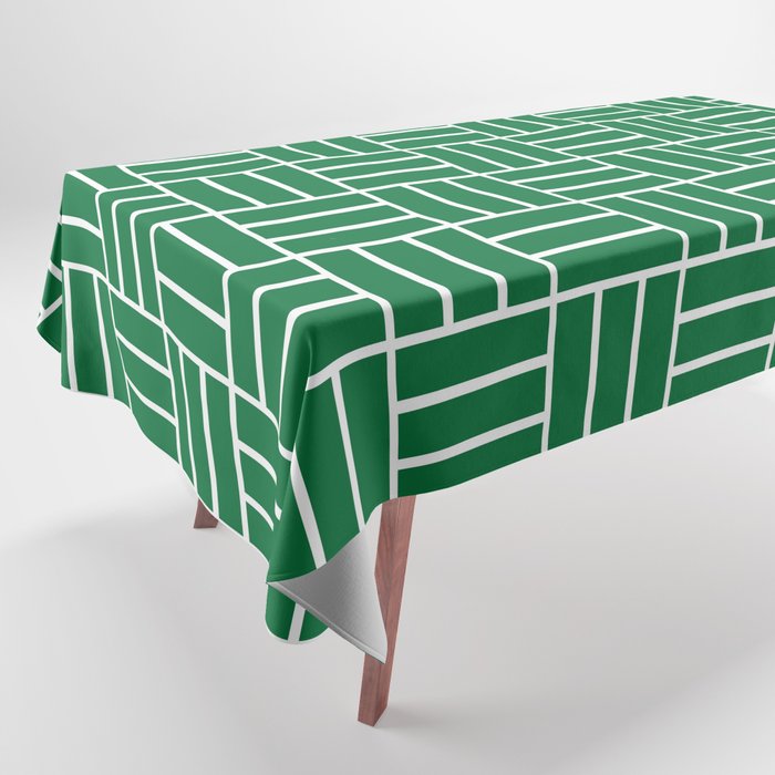 Basketweave (White & Olive Pattern) Tablecloth