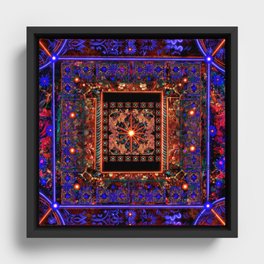 Blue red square pattern  Framed Canvas