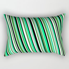 [ Thumbnail: Eye-catching Green, Grey, Forest Green, White, and Black Colored Stripes/Lines Pattern Rectangular Pillow ]