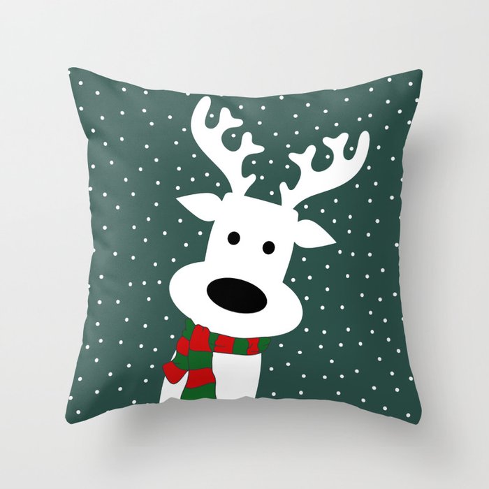 Reindeer in a snowy day (green) Throw Pillow by absentisdesigns Society6